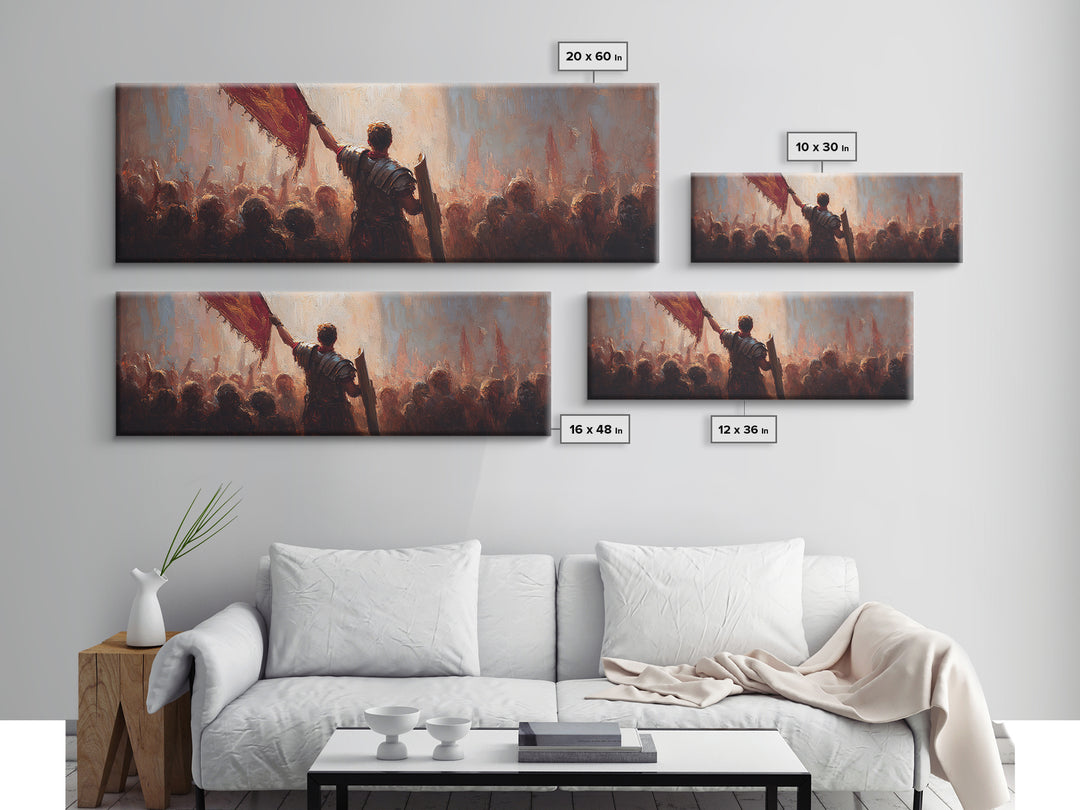 Commander Raising Red Banner Wall Art, Epic Army Battle Oil Painting Print, Historical Statement Decor For Living Room Art