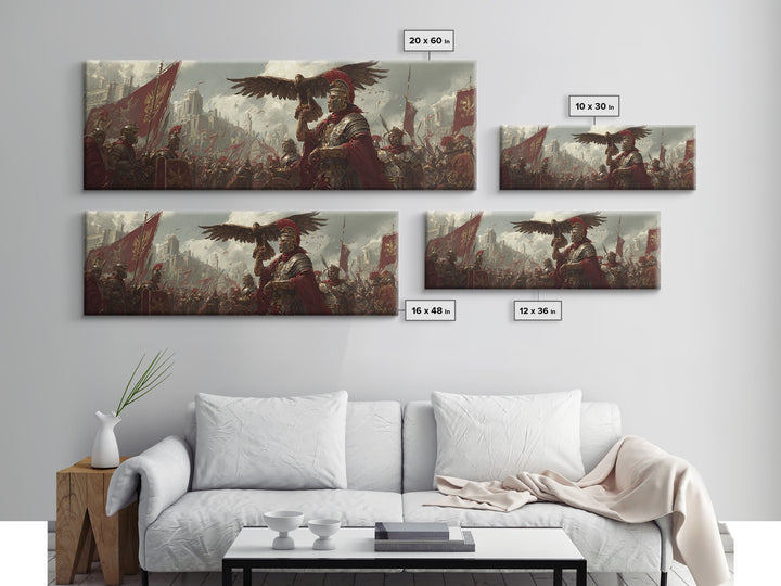 Roman General With Eagle Standard Framed Canvas Print, Ancient Legion Wall Art, Historical Battle Decor, Gift For Him, Office Poster