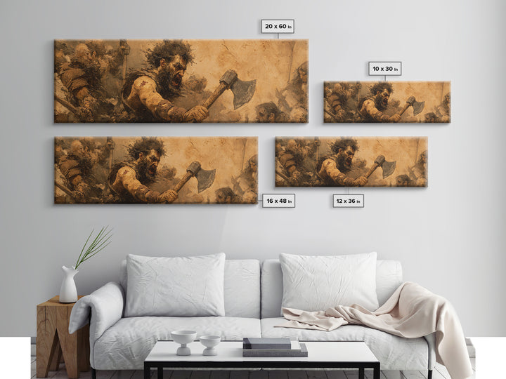 Berserker Warrior With Battle Axe Wall Art, Viking Fantasy Painting, Rustic Masculine Decor, Man Cave Decor, Gift For Him