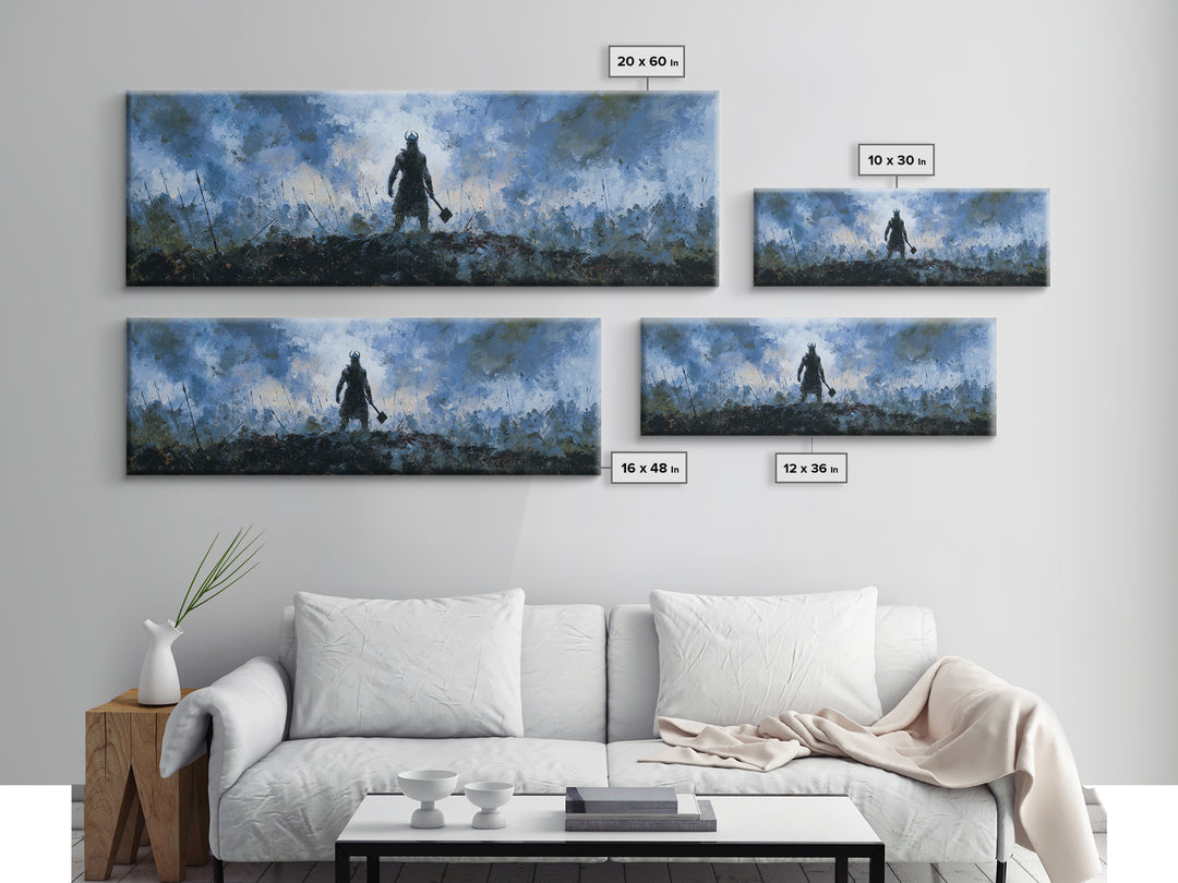 Dark Viking With Hammer Wall Art, Stormy Norse Warrior Canvas Print, Moody Fantasy Decor, Masculine Office Artwork Gift For Him