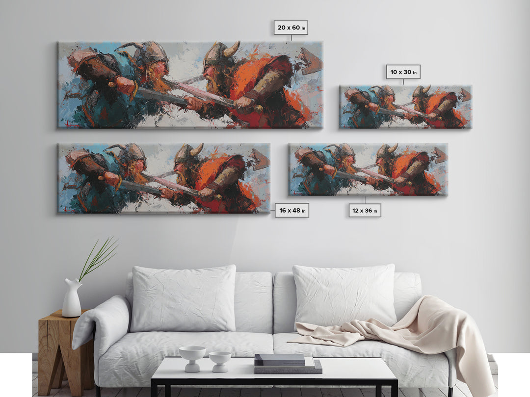 Viking Warriors Clashing With Axes Canvas Print, Norse Wall Art, Dark Fantasy Decor, Medieval Battle Artwork For Him, Man Cave Decor