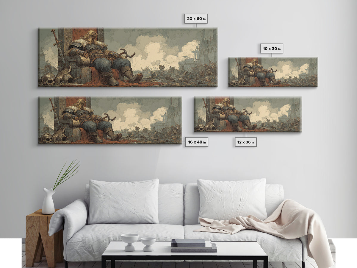 Fallen Knight With Sword Dark Fantasy Wall Art, Medieval Gothic Canvas Print, Moody Masculine Office And Game Room Decor
