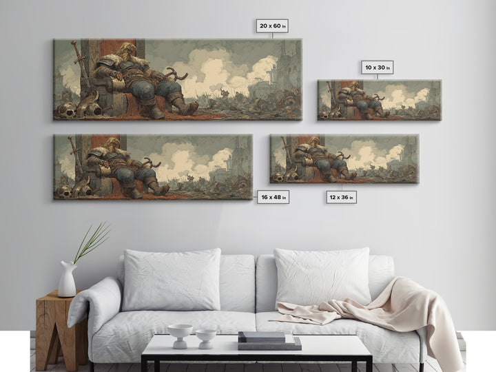 Fallen Knight With Sword Dark Fantasy Wall Art, Medieval Gothic Canvas Print, Moody Masculine Office And Game Room Decor