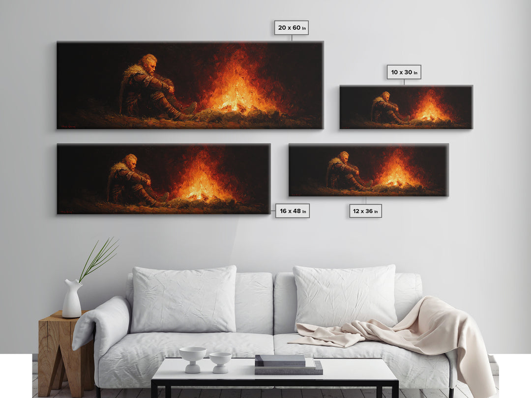 Lonely Traveler Campfire Canvas Print, Dark Fantasy Wall Art, Moody Wilderness Decor, Survival Poster, Rustic Cabin Gift