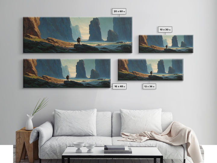 Lone Explorer In Misty Coastal Cliffs Canvas Print, Dramatic Seascape Wall Art For Living Room And Office Decor, Above Sofa Decor