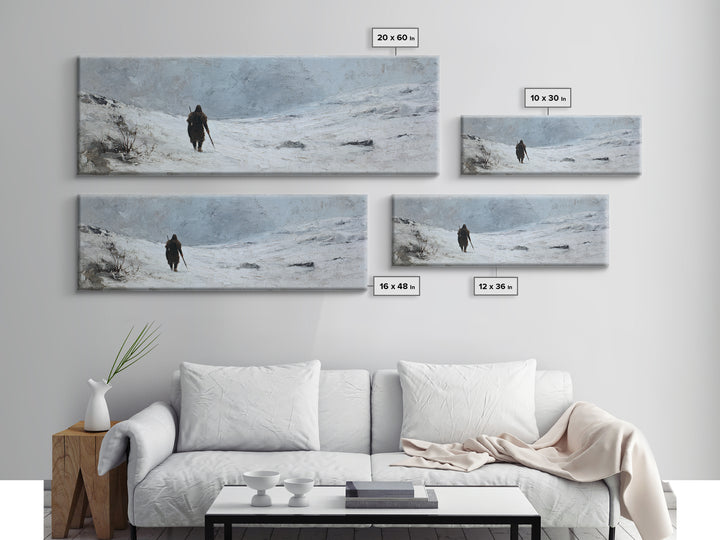 Lone Traveler In Snowy Winter Valley Canvas Print, Minimalist Landscape Wall Art, Nordic Decor, Calming Wall Decor, Bedroom Art