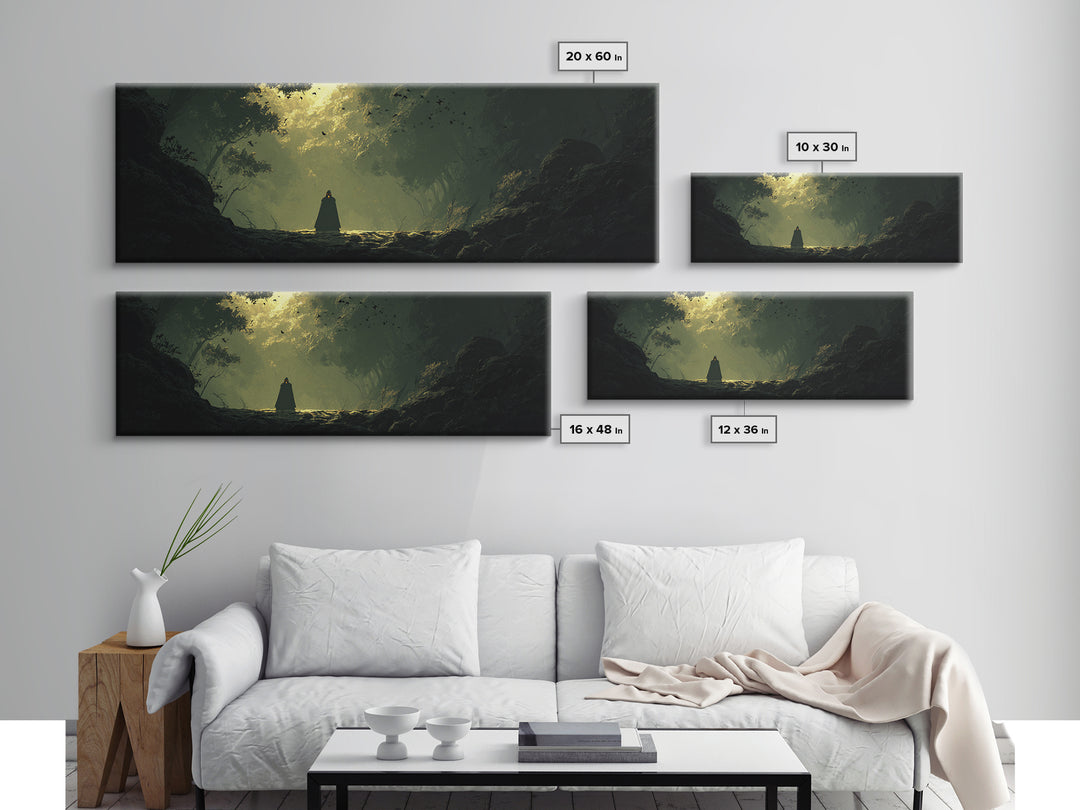 Cloaked Figure In Enchanted Forest Canvas Print, Dark Fantasy Landscape Art, Moody Wall Decor, Gothic Home Decor, Gift For Her
