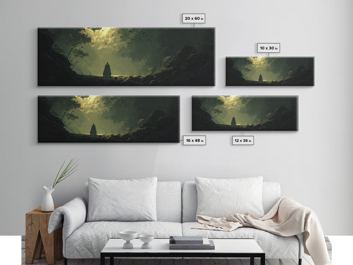 Cloaked Figure In Enchanted Forest Canvas Print, Dark Fantasy Landscape Art, Moody Wall Decor, Gothic Home Decor, Gift For Her