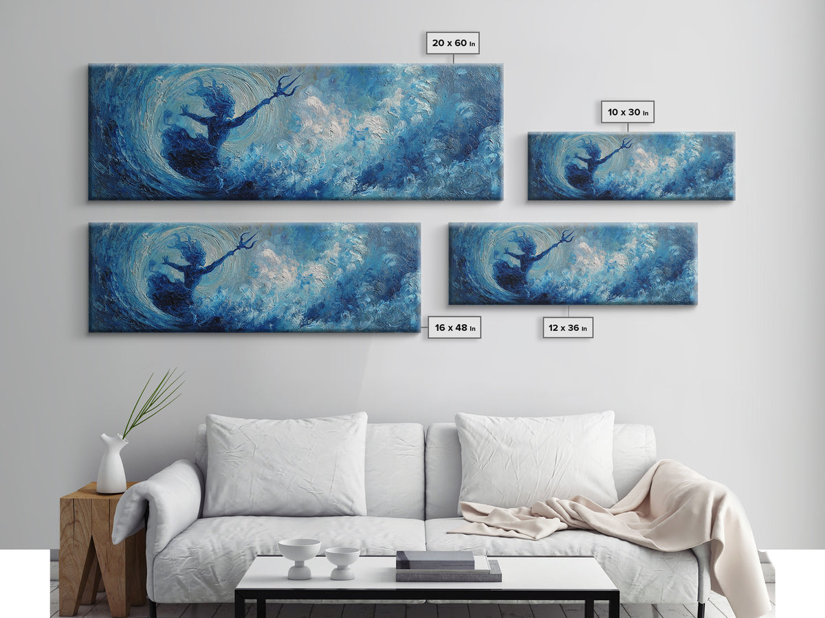 Blue Storm Sea Goddess Canvas Print, Mystical Ocean Wave Fantasy Art, Coastal Wall Decor, Ethereal Statement Artwork For Bedroom