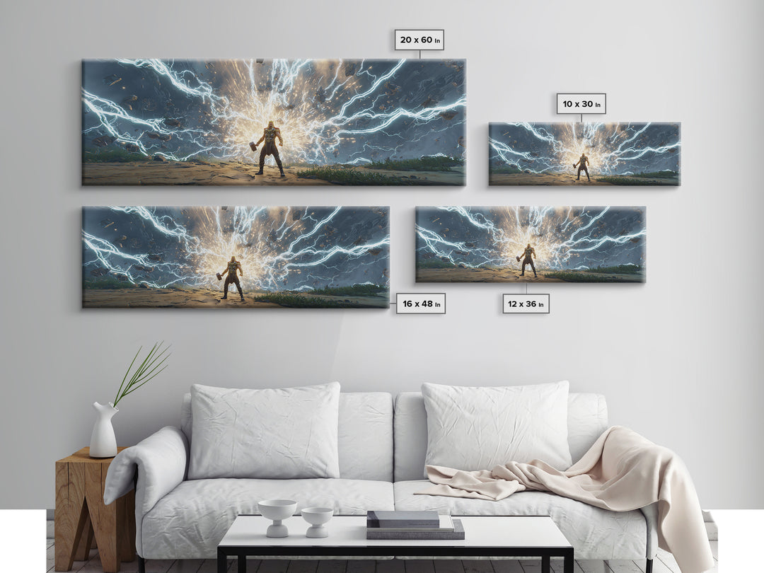 Armored Hero Facing Lightning Portal Canvas Print, Futuristic Sci Fi Wall Art, Cyberpunk Battle Decor, Epic Gaming Room Art