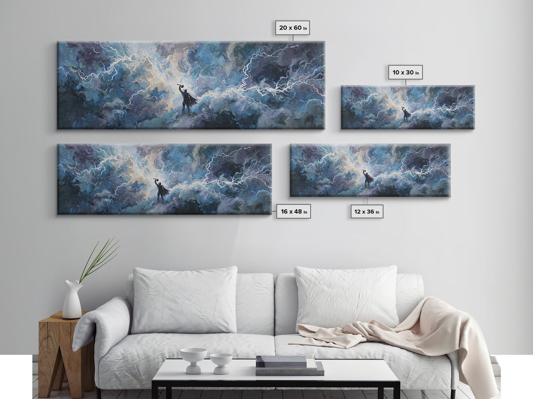 Storm God In Lightning Clouds Canvas Print, Norse Mythology Wall Art, Epic Fantasy Decor, Dramatic Spiritual Artwork Gift