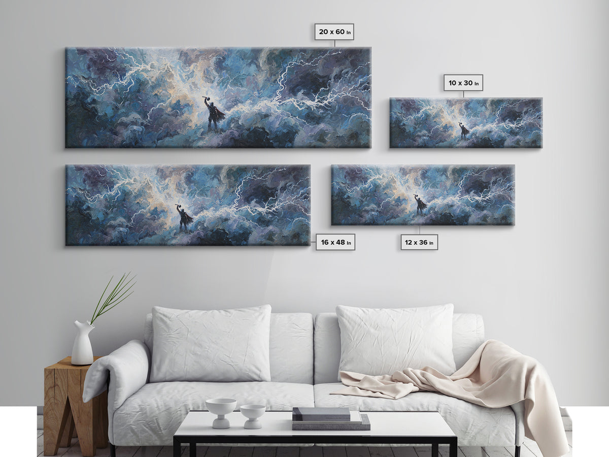 Storm God In Lightning Clouds Canvas Print, Norse Mythology Wall Art, Epic Fantasy Decor, Dramatic Spiritual Artwork Gift