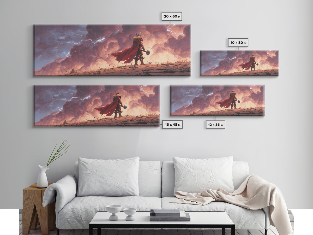 Storm God Warrior With Hammer Canvas Print, Epic Viking Fantasy Wall Art, Thunder Sky Decor, Dramatic Game Room Gift For Him