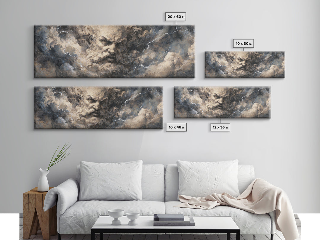 Storm God Face In Thunderclouds Wall Art, Mythological Canvas Print, Dramatic Baroque Decor, Dark Academia Fine Art Print