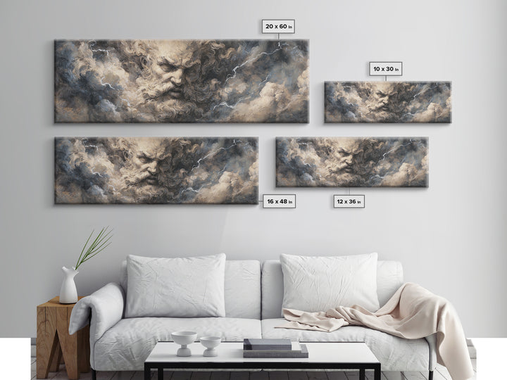 Storm God Face In Thunderclouds Wall Art, Mythological Canvas Print, Dramatic Baroque Decor, Dark Academia Fine Art Print