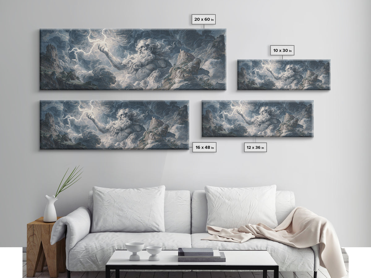 Mythic Storm God In Mountain Clouds Wall Art, Baroque Fantasy Landscape, Lightning Canvas Print, Dramatic Moody Decor, Large Art