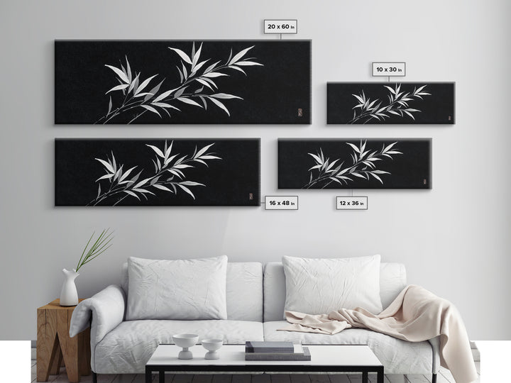 Black And White Bamboo Wall Art, Japanese Botanical Canvas Print, Minimalist Ink Painting, Zen Decor, Japandi Home Decor