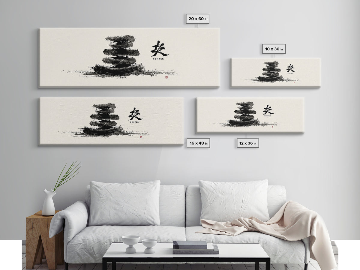 Zen Ink Stacked Stones Wall Art, Minimalist Japanese Meditation Decor, Black And White Spa Art Print, Calm Spa Home Decor