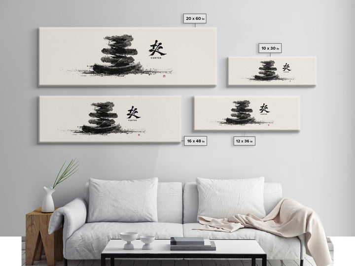 Zen Ink Stacked Stones Wall Art, Minimalist Japanese Meditation Decor, Black And White Spa Art Print, Calm Spa Home Decor