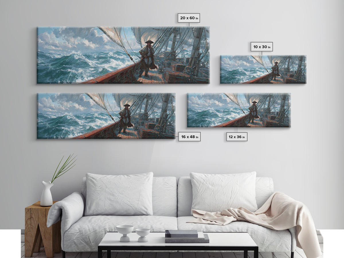 Stormy Tall Ship Captain At Sea Canvas Print, Nautical Wall Art, Ocean Seascape, Coastal Decor, Sailboat Painting Gift For Him