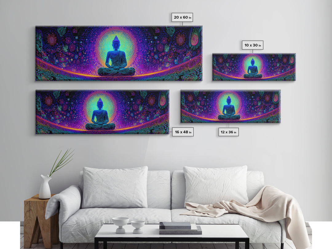 Psychedelic Buddha Mandala Wall Art, Rainbow Meditation Decor, Spiritual Canvas Print, Yoga Studio, Maximalist Wall Decor