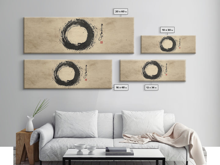 Zen Enso Ink Circle Canvas Print, Japanese Calligraphy Wall Art, Minimalist Black And White Decor, Meditation Room Art, Zen Gift