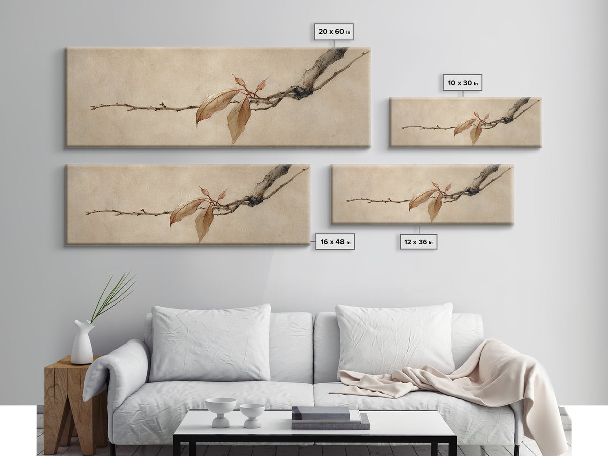 Sepia Autumn Branch Wall Art, Wabi Sabi Botanical Print, Japanese Inspired Decor, Neutral Nature Art, Framed Canvas Print