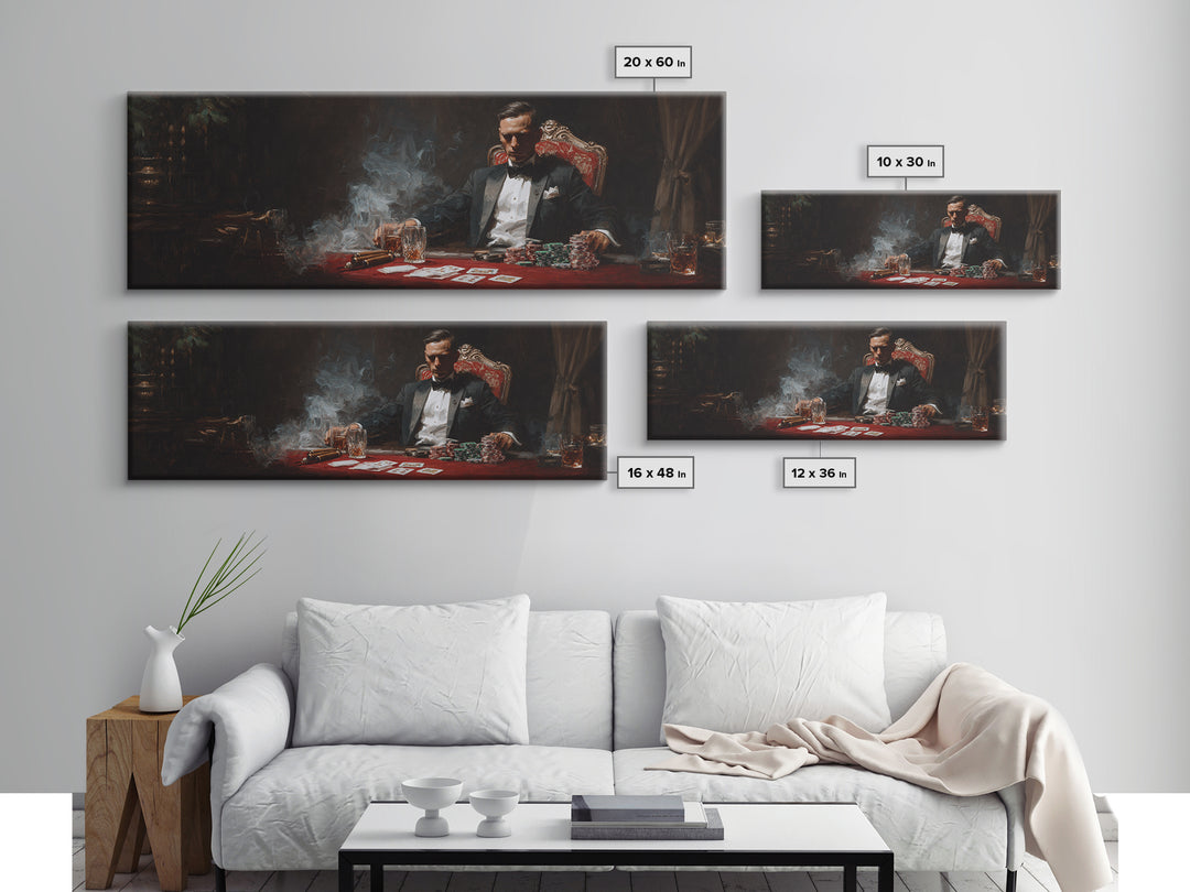 Moody Tuxedo Poker Player Framed Canvas Print, Casino Wall Art, Speakeasy Decor, Man Cave, Dark Academia Gift For Him Wall Decor