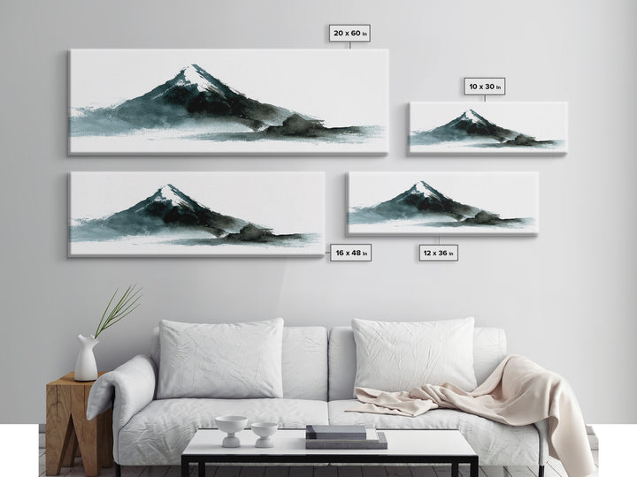 Minimalist Black Ink Mountain Landscape Wall Art, Japanese Canvas Print, Zen Decor, Neutral Office Decor, Mountain Art Print