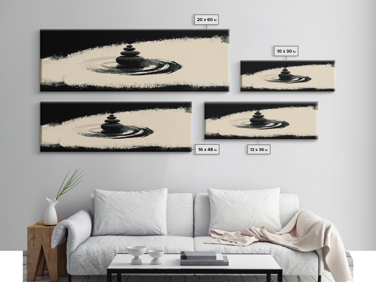 Minimal Zen Stone Stack In Black Ink Circle, Minimalist Wall Art, Japandi Wall Decor, Meditation Room Decor, Spa Home Decor