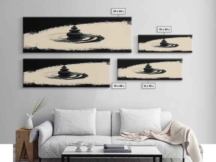 Minimal Zen Stone Stack In Black Ink Circle, Minimalist Wall Art, Japandi Wall Decor, Meditation Room Decor, Spa Home Decor