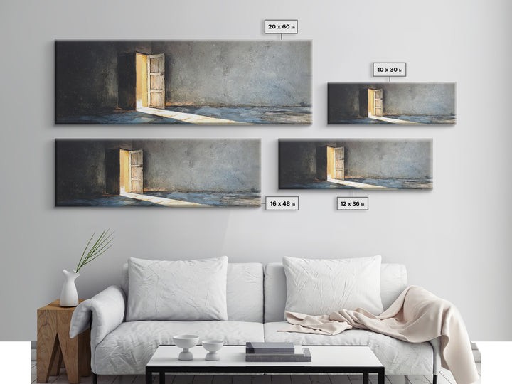 Sunlit Open Door In Moody Concrete Room Wall Art, Wabi Sabi Minimalist Print, Textured Neutral Decor For Living Room, Home Decor