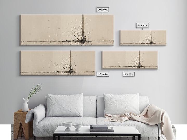 Minimal Ink Line Wall Art, Beige Abstract Canvas Print, Wabi Sabi Neutral Decor, Large Modern Minimalist Office Art Print
