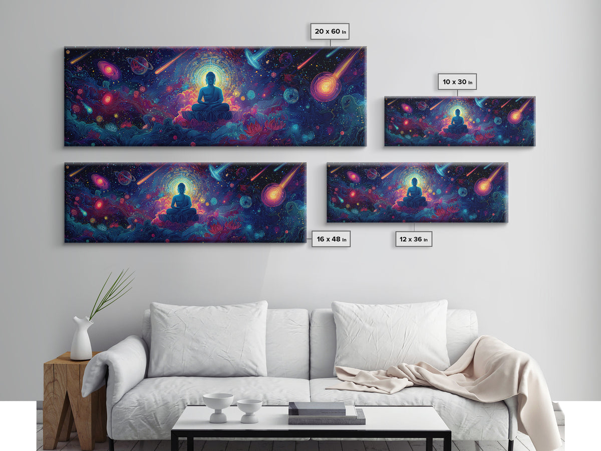 Cosmic Meditating Buddha In Galaxy Clouds Wall Art, Celestial Art, Psychedelic Space Decor, Spiritual Canvas Print, Zen Home Decor