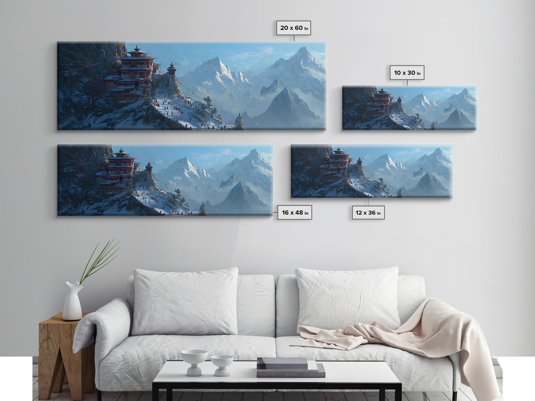 Himalayan Mountain Monastery Framed Canvas Print, Asian Landscape Art, Buddhist Wall Art, Travel Poster, Meditation Room Decor
