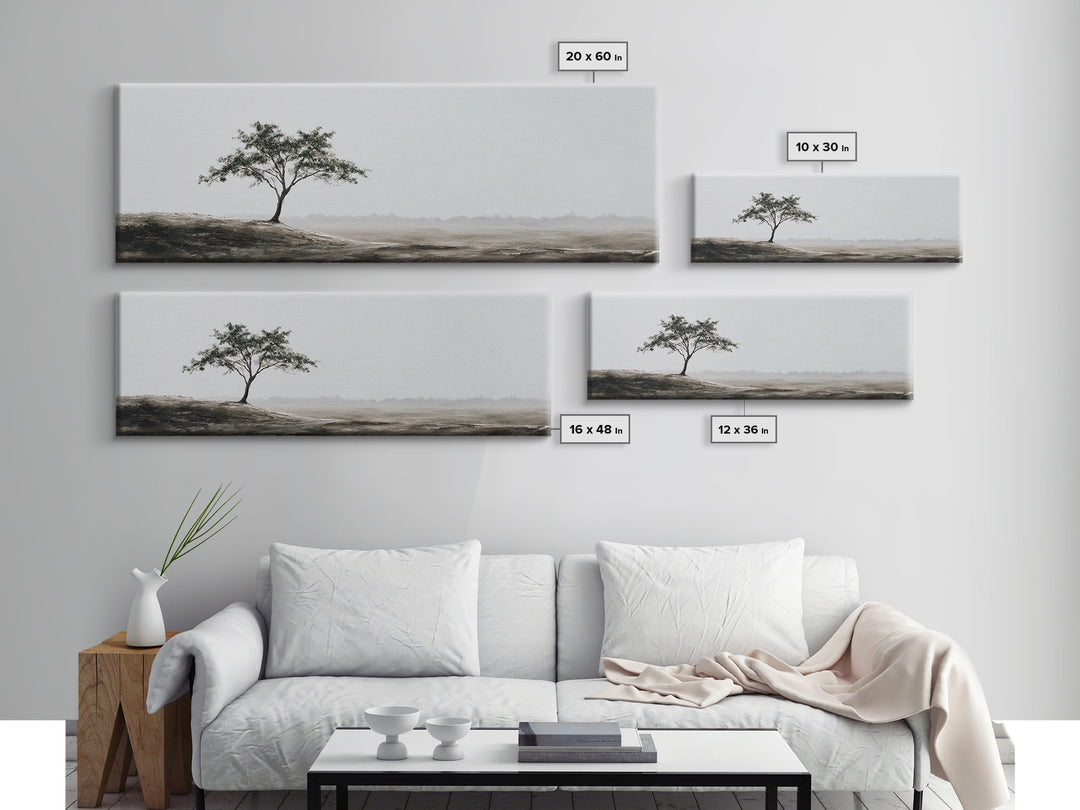 Lone Tree Misty Minimalist Wall Art, Black And White Landscape Print, Neutral Wall Decor, Japandi Office Art, Calming Decor