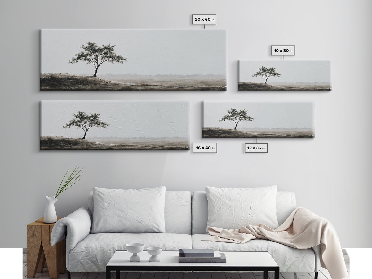 Lone Tree Misty Minimalist Wall Art, Black And White Landscape Print, Neutral Wall Decor, Japandi Office Art, Calming Decor