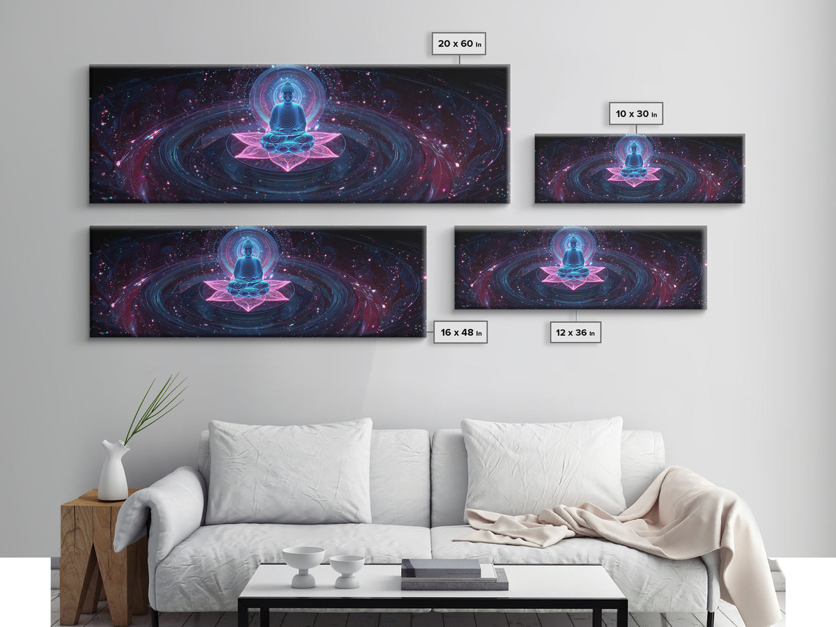 Cosmic Buddha Lotus Meditation Canvas Print, Celestial Wall Art, Psychedelic Galaxy Decor, Spiritual Yoga Room Artwork Gift