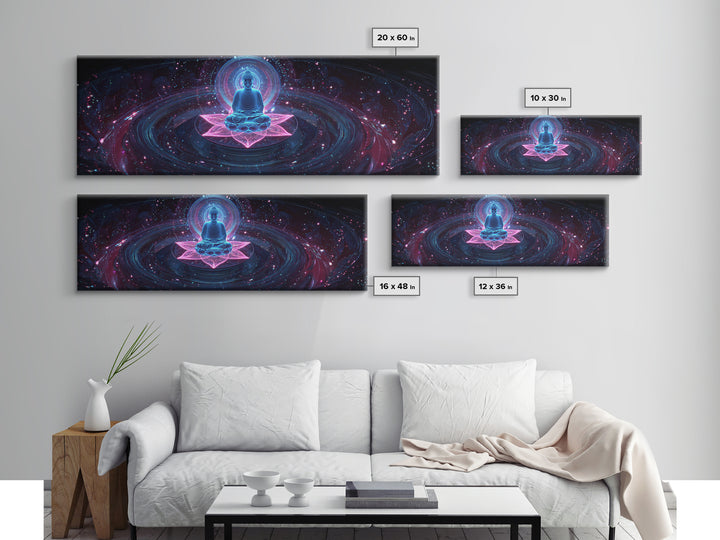 Cosmic Buddha Lotus Meditation Canvas Print, Celestial Wall Art, Psychedelic Galaxy Decor, Spiritual Yoga Room Artwork Gift