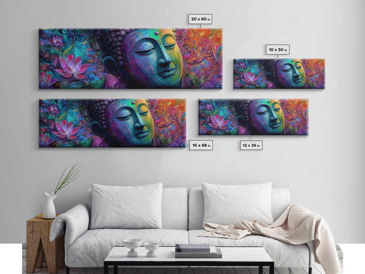 Vibrant Buddha With Lotus Framed Canvas Print, Psychedelic Spiritual Wall Art, Meditation Decor, Colorful Yoga Room Art Print