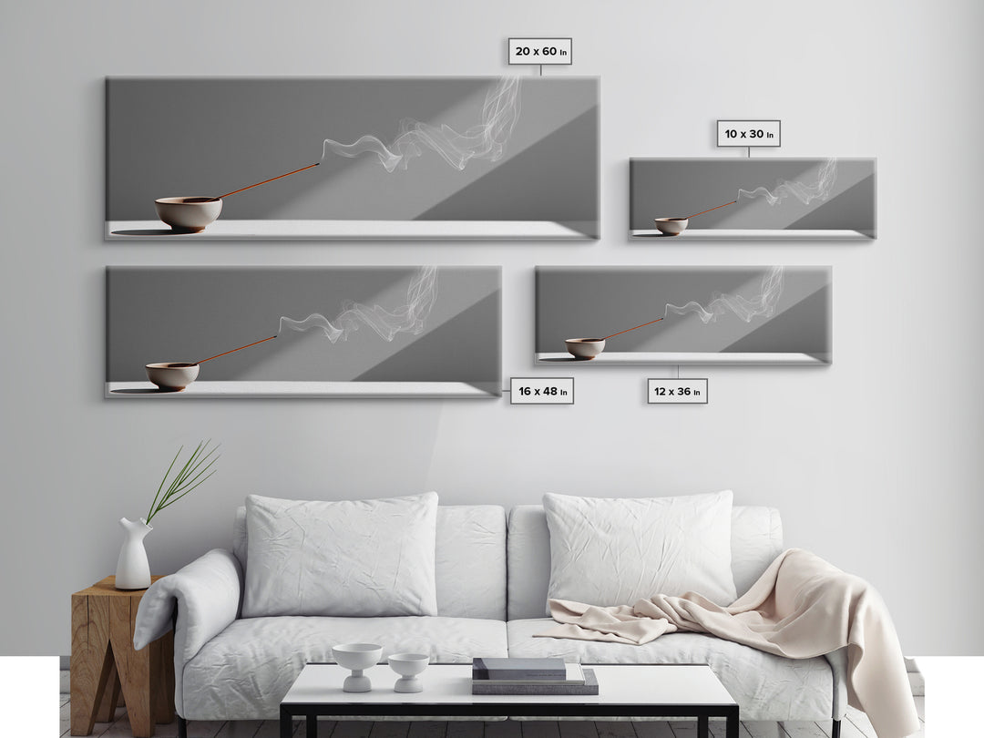 Minimal Incense Bowl With White Smoke Wall Art, Zen Meditation Decor, Japandi Minimalist Print For Spa Or Yoga Room, Home Decor