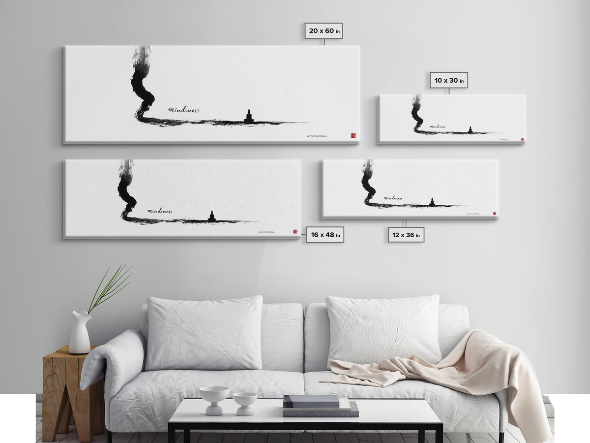 Minimalist Ink Mindfulness Canvas Print, Zen Wall Art, Meditation Decor, Black And White Art, Calming Japanese Office Wall Decor