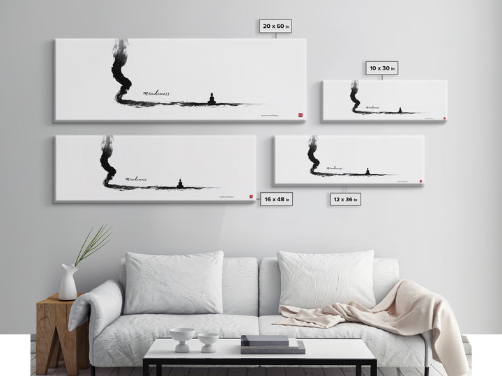 Minimalist Ink Mindfulness Canvas Print, Zen Wall Art, Meditation Decor, Black And White Art, Calming Japanese Office Wall Decor