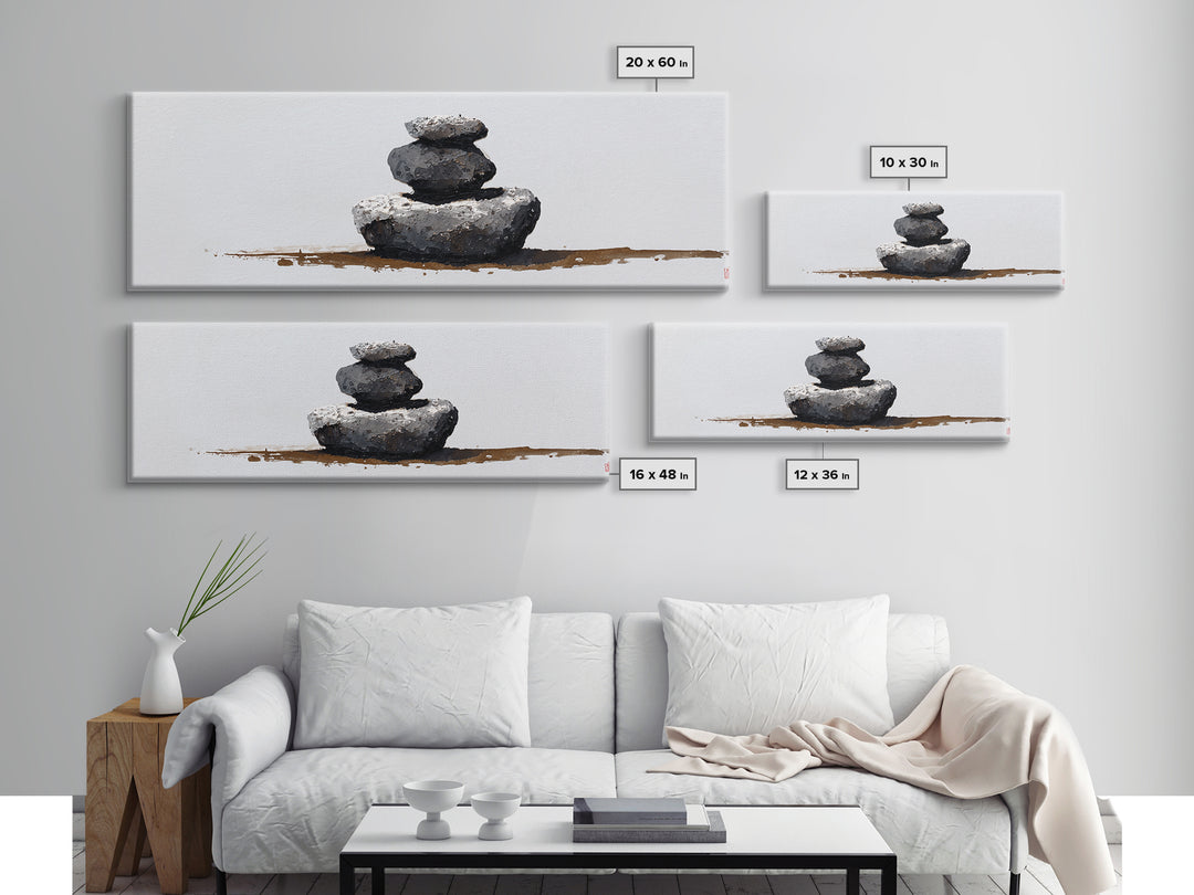 Minimal Zen Stacked Stones Canvas Print, Wabi Sabi Wall Art, Neutral Spa Decor, Meditation Room Poster, Calming Home Decor