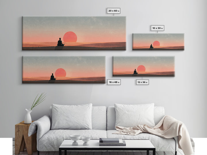 Serene Meditation Sunset Canvas Print, Minimalist Zen Wall Art, Calming Desert Landscape Decor, Yoga Room Spiritual Poster