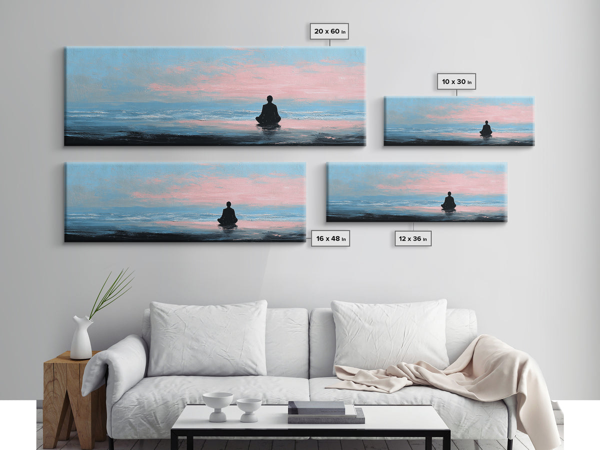 Peaceful Ocean Meditation Wall Art, Pastel Seascape Canvas Print, Zen Spa Decor For Bedroom And Yoga Room Calming Home Decor
