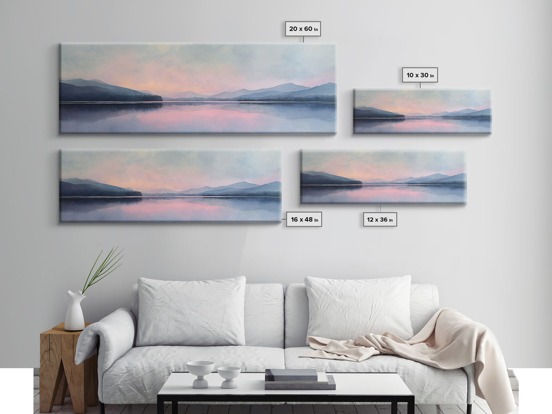 Misty Pastel Lake And Mountains Wall Art, Calming Landscape Print, Minimalist Wall Art, Blue Bedroom Art, Serene Japandi Decor