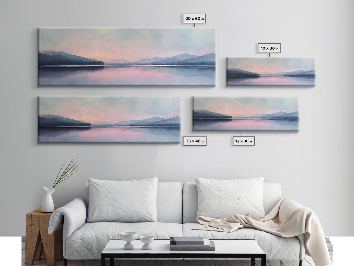 Misty Pastel Lake And Mountains Wall Art, Calming Landscape Print, Minimalist Wall Art, Blue Bedroom Art, Serene Japandi Decor