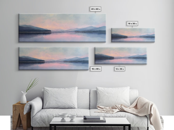 Misty Pastel Lake And Mountains Wall Art, Calming Landscape Print, Minimalist Wall Art, Blue Bedroom Art, Serene Japandi Decor