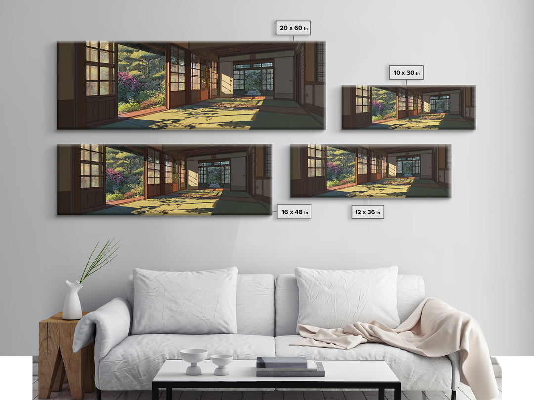 Sunlit Japanese Tatami Garden Room Wall Art, Japandi Home Decor, Zen Landscape Print, Calming Asian Inspired Living Room Decor